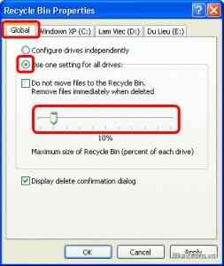 Cách thay đổi dung lượng Recycle Bin