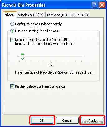 Cách thay đổi dung lượng Recycle Bin