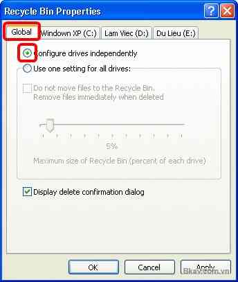 Cách thay đổi dung lượng Recycle Bin