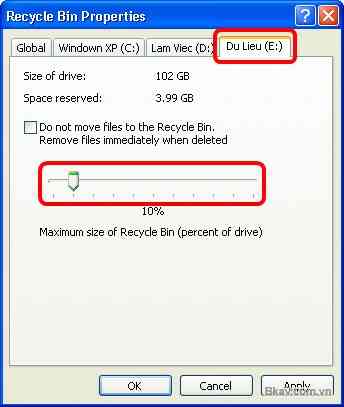 Cách thay đổi dung lượng Recycle Bin