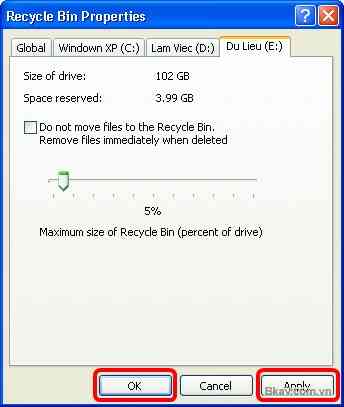 Cách thay đổi dung lượng Recycle Bin